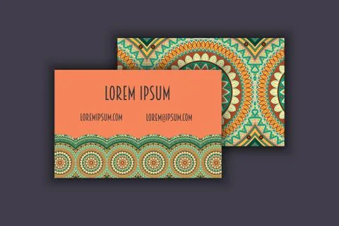 Vector vintage visiting card set. Floral mandala pattern and ornaments. Orien Stock Illustration
