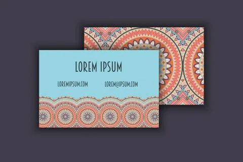 Vector vintage visiting card set. Floral mandala pattern and ornaments. Orien Illustrazione stock