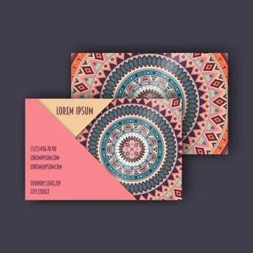 Vector vintage visiting card set. Floral mandala pattern and ornaments. Orien Stock Illustration
