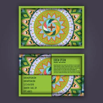 Vector vintage visiting card set. Floral mandala pattern and ornaments. Orien Stock Illustration