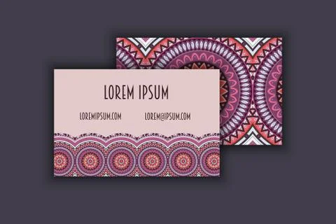 Vector vintage visiting card set. Floral mandala pattern and ornaments. Orien Illustrazione stock