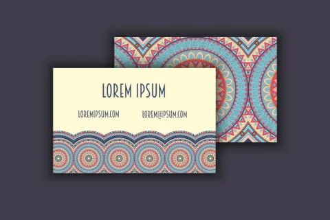 Vector vintage visiting card set. Floral mandala pattern and ornaments. Orien Illustrazione stock