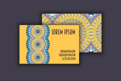 Vector vintage visiting card set. Floral mandala pattern and ornaments. Orien Illustrazione stock