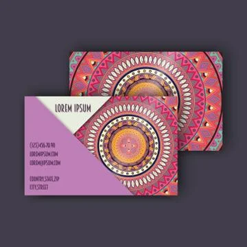 Vector vintage visiting card set. Floral mandala pattern and ornaments. Orien Stock Illustration