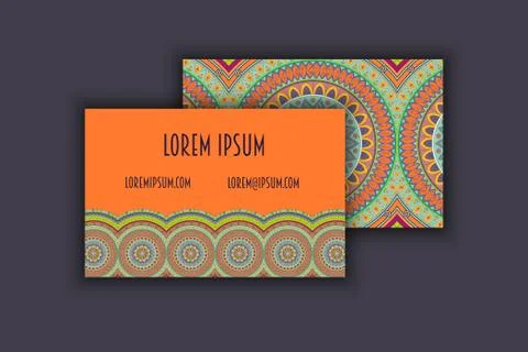 Vector vintage visiting card set. Floral mandala pattern and ornaments. Orien 스톡 일러스트