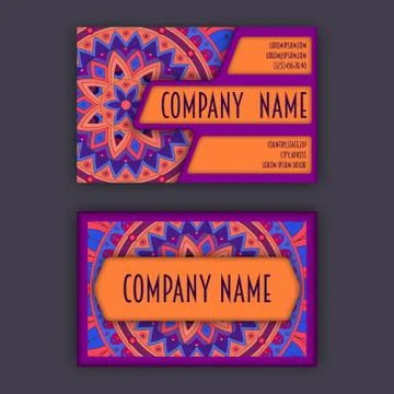 Vector vintage visiting card set. Floral mandala pattern and ornaments. Orien Stock Illustration