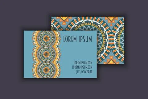 Vector vintage visiting card set. Floral mandala pattern and ornaments. Orien Illustrazione stock