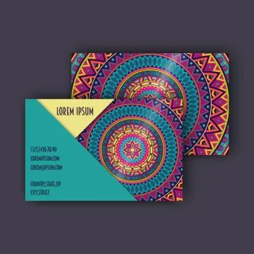 Vector vintage visiting card set. Floral mandala pattern and ornaments. Orien Illustrazione stock