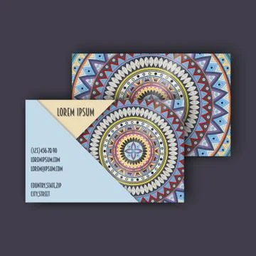 Vector vintage visiting card set. Floral mandala pattern and ornaments. Orien Illustrazione stock