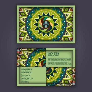 Vector vintage visiting card set. Floral mandala pattern and ornaments. Orien Stock-Illustration
