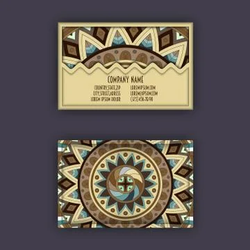 Vector vintage visiting card set. Floral mandala pattern and ornaments. Orien Illustrazione stock