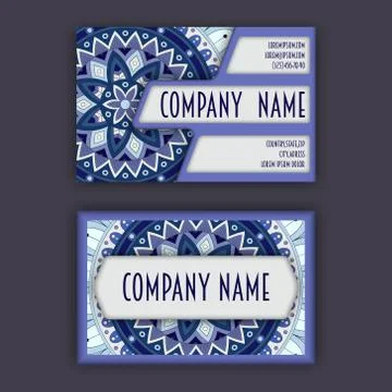 Vector vintage visiting card set. Floral mandala pattern and ornaments. Orien Illustrazione stock