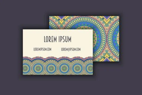 Vector vintage visiting card set. Floral mandala pattern and ornaments. Orien Stock Illustration