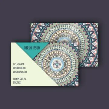 Vector vintage visiting card set. Floral mandala pattern and ornaments. Orien Illustrazione stock