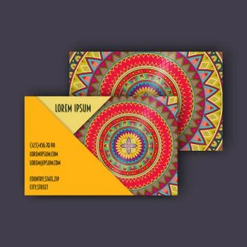 Vector vintage visiting card set. Floral mandala pattern and ornaments. Orien Illustrazione stock