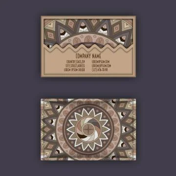 Vector vintage visiting card set. Floral mandala pattern and ornaments. Orien 스톡 일러스트