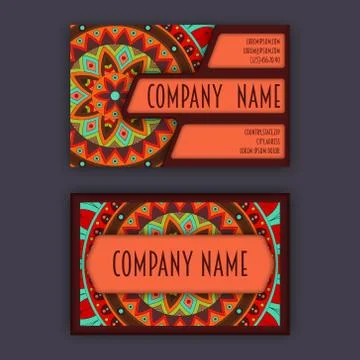 Vector vintage visiting card set. Floral mandala pattern and ornaments. Orien Illustrazione stock