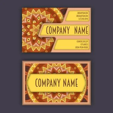 Vector vintage visiting card set. Floral mandala pattern and ornaments. Orien Illustrazione stock