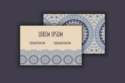 Vector vintage visiting card set. Floral mandala pattern and ornaments. Orien Stock Illustration