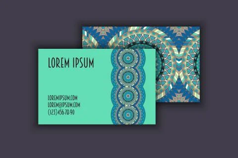 Vector vintage visiting card set. Floral mandala pattern and ornaments. Orien Illustrazione stock