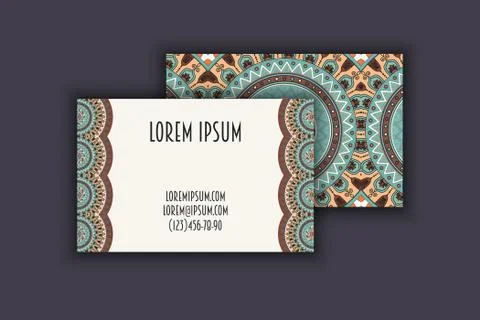 Vector vintage visiting card set. Floral mandala pattern and ornaments. Orien イラスト素材