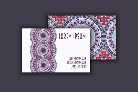 Vector vintage visiting card set. Floral mandala pattern and ornaments. Orien 스톡 일러스트