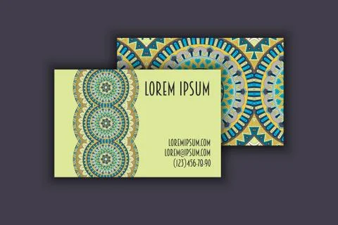 Vector vintage visiting card set. Floral mandala pattern and ornaments. Orien Illustrazione stock