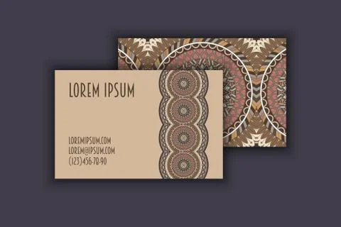 Vector vintage visiting card set. Floral mandala pattern and ornaments. Orien Illustrazione stock