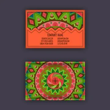 Vector vintage visiting card set. Floral mandala pattern and ornaments. Orien Illustrazione stock