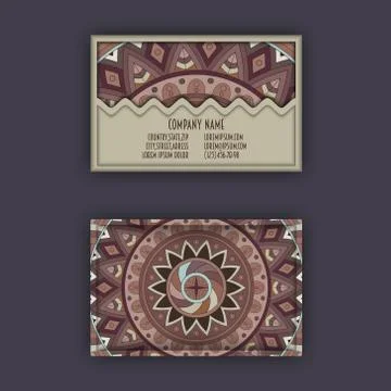 Vector vintage visiting card set. Floral mandala pattern and ornaments. Orien Illustrazione stock