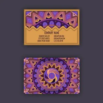 Vector vintage visiting card set. Floral mandala pattern and ornaments. Orien Illustrazione stock