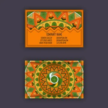 Vector vintage visiting card set. Floral mandala pattern and ornaments. Orien 스톡 일러스트