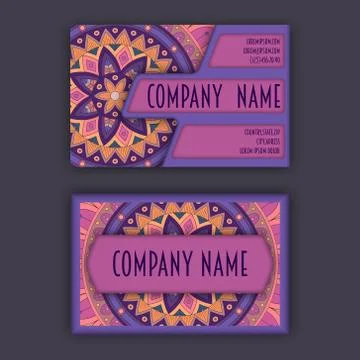 Vector vintage visiting card set. Floral mandala pattern and ornaments. Orien 스톡 일러스트