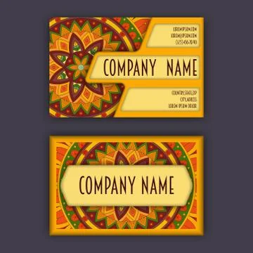 Vector vintage visiting card set. Floral mandala pattern and ornaments. Orien Illustrazione stock