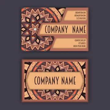 Vector vintage visiting card set. Floral mandala pattern and ornaments. Orien Illustrazione stock