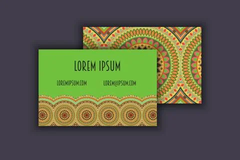 Vector vintage visiting card set. Floral mandala pattern and ornaments. Orien Illustrazione stock