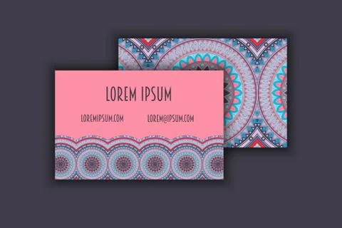 Vector vintage visiting card set. Floral mandala pattern and ornaments. Orien Stock Illustration