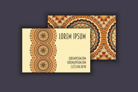 Vector vintage visiting card set. Floral mandala pattern and ornaments. Orien Stock Illustration