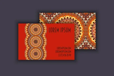 Vector vintage visiting card set. Floral mandala pattern and ornaments. Orien Stock Illustration