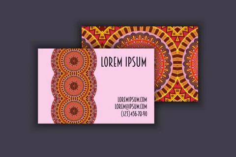 Vector vintage visiting card set. Floral mandala pattern and ornaments. Orien Stock Illustration
