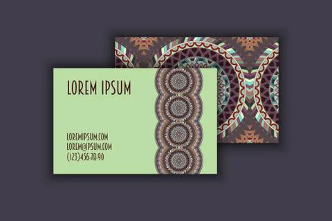 Vector vintage visiting card set. Floral mandala pattern and ornaments. Orien 스톡 일러스트