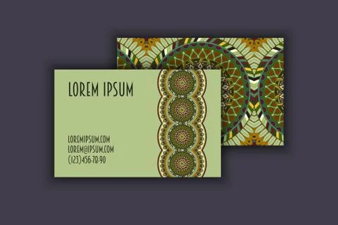Vector vintage visiting card set. Floral mandala pattern and ornaments. Orien Illustrazione stock