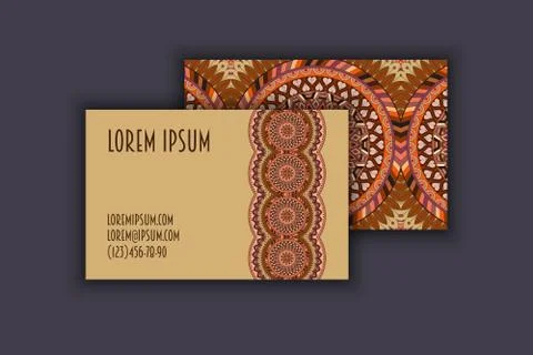 Vector vintage visiting card set. Floral mandala pattern and ornaments. Orien 스톡 일러스트