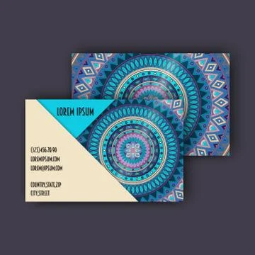 Vector vintage visiting card set. Floral mandala pattern and ornaments. Orien Illustrazione stock