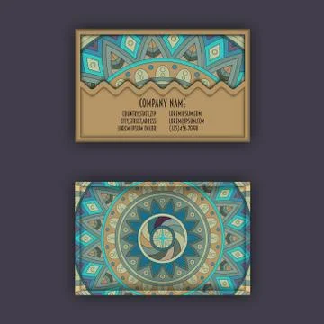 Vector vintage visiting card set. Floral mandala pattern and ornaments. Orien Stock Illustration