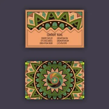 Vector vintage visiting card set. Floral mandala pattern and ornaments. Orien Stock Illustration