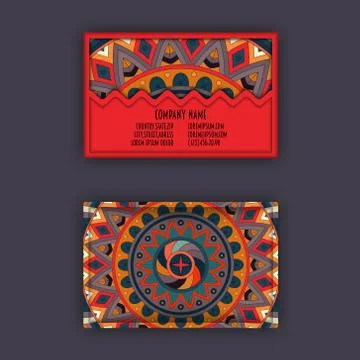 Vector vintage visiting card set. Floral mandala pattern and ornaments. Orien Stock Illustration