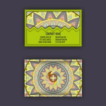Vector vintage visiting card set. Floral mandala pattern and ornaments. Orien Illustrazione stock