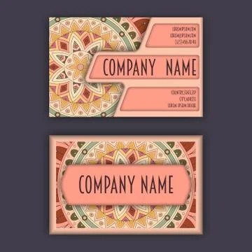 Vector vintage visiting card set. Floral mandala pattern and ornaments. Orien 스톡 일러스트