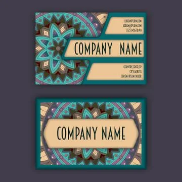 Vector vintage visiting card set. Floral mandala pattern and ornaments. Orien Stock Illustration